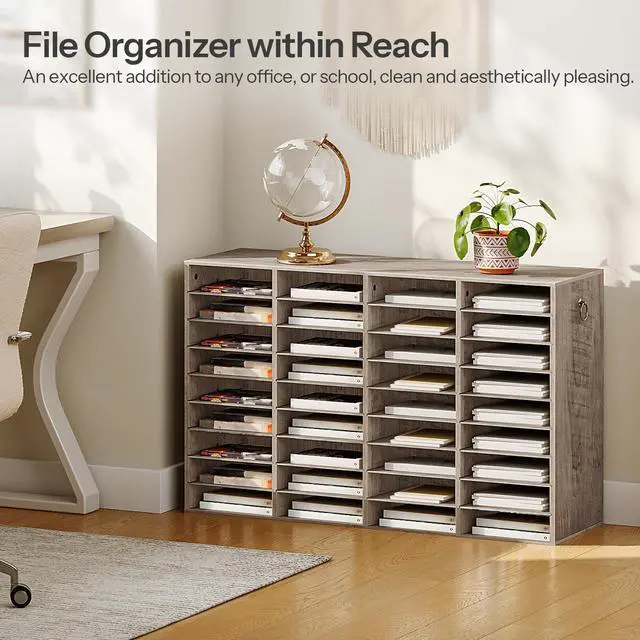 Alt view image 2 of 7 - Wooden Literature Organizer, 36-Slot Mail Sorters, Removable Classroom Mailbox, Student Mailboxes for Classroom, Paper Storage Organizer, for Home, Office, Study, Classroom, Greige BG36WF01