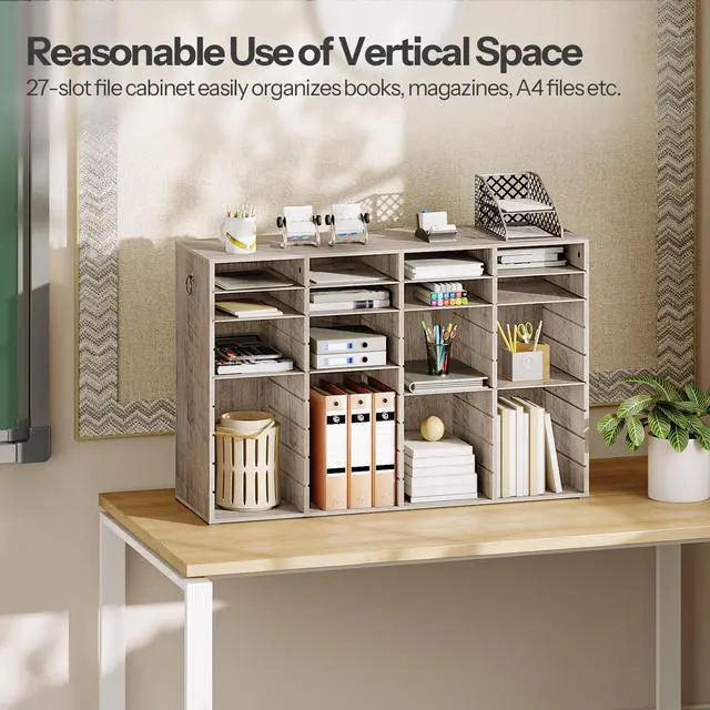 Alt view image 4 of 7 - Wooden Literature Organizer, 36-Slot Mail Sorters, Removable Classroom Mailbox, Student Mailboxes for Classroom, Paper Storage Organizer, for Home, Office, Study, Classroom, Greige BG36WF01