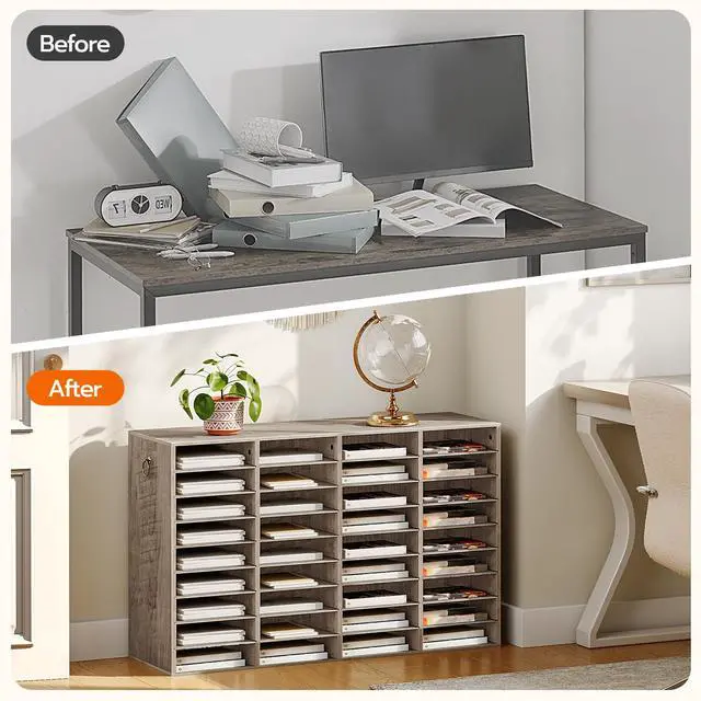 Alt view image 5 of 7 - Wooden Literature Organizer, 36-Slot Mail Sorters, Removable Classroom Mailbox, Student Mailboxes for Classroom, Paper Storage Organizer, for Home, Office, Study, Classroom, Greige BG36WF01