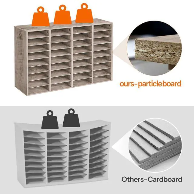 Alt view image 6 of 7 - Wooden Literature Organizer, 36-Slot Mail Sorters, Removable Classroom Mailbox, Student Mailboxes for Classroom, Paper Storage Organizer, for Home, Office, Study, Classroom, Greige BG36WF01