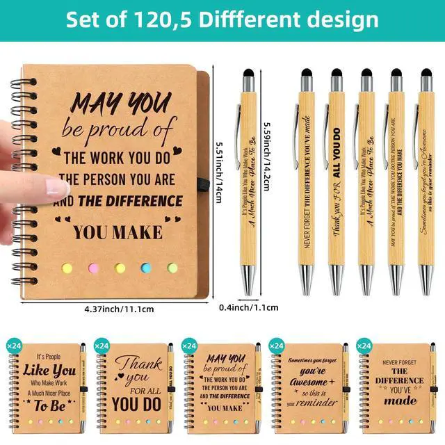 Alt view image 2 of 7 - 240 Pcs/120 Sets Employee Appreciation Gifts Bulk - Inspirational Spiral Notebooks with Motivational Pens, Thank You Gifts, Valentines Gift for Staff, Coworkers,Teacher, Team, Nurse, Office & School