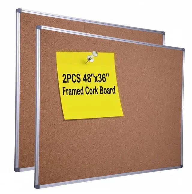 Main image of 2-Pack Cork Notice Board 48 x 36 Inch, Aluminum Frame Bulletin Board | Walls Mounted Large Self-Healing Cork Board for Office, School, and Home, Hanging Notice Board with 10 Push Pins (4x3 Ft)