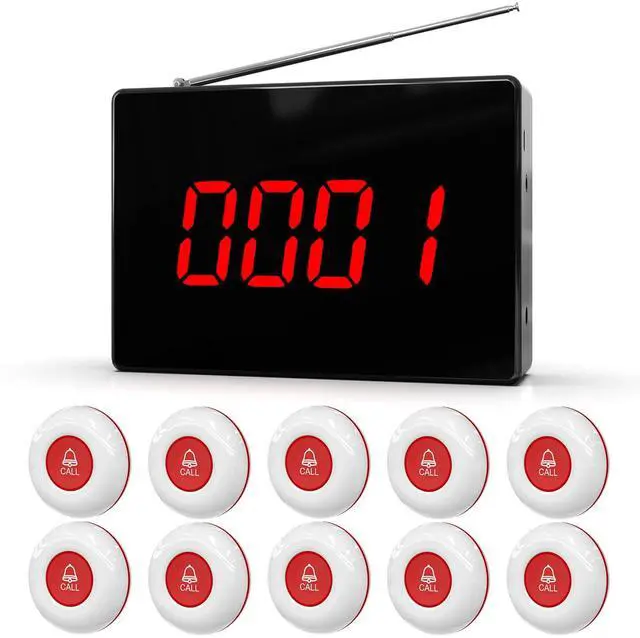 Main image of Wireless Caregiver Pager Nurse Calling System 1000+ft Call Bell Patients with 1 Receiver 10 Caregiver Call Buttons for Clinic/Medical and Rehabilitation Center/Hospital/Nurses Station/Home