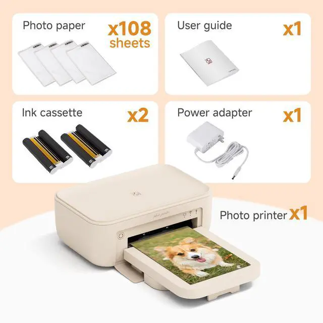 Alt view image 7 of 7 - CP4100 4x6 Photo Printer, Desktop Instant Picture Printer | Full-Color Thermal Sublimation Wi-Fi Printing, 15S AR Video, Fun App, Beige+54 Sheets Photo Paper & 1 Ribbons