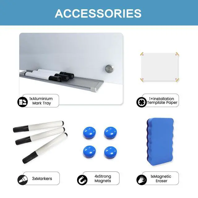 Alt view image 3 of 6 - Magnetic Glass Whiteboard 40"x60" Premium Tempered Dry Erase Board Wall Mounted Frameless Whiteboard Bulletin Message Boards (White)