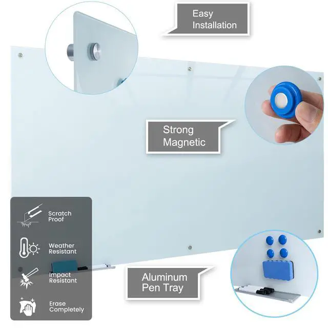 Alt view image 2 of 7 - Magnetic Glass White Board 72"X36"Premium Tempered Dry Erase Board