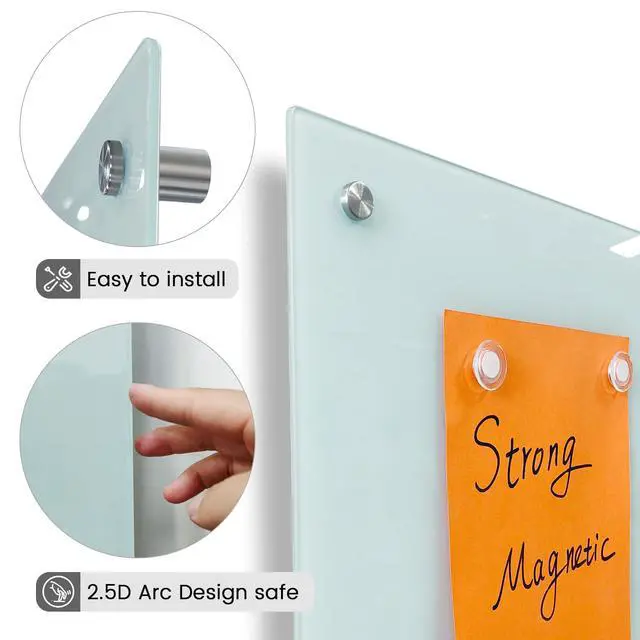 Alt view image 4 of 6 - Magnetic Glass Whiteboard 40"x60" Premium Tempered Dry Erase Board Wall Mounted Frameless Whiteboard Bulletin Message Boards (White)