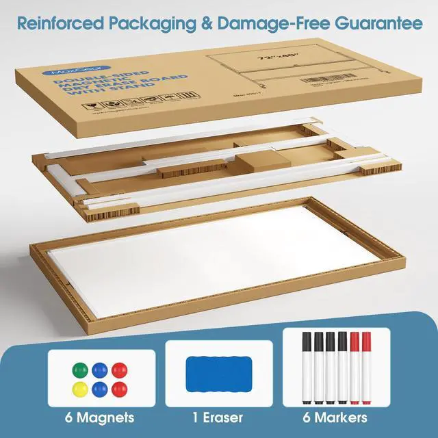 Alt view image 2 of 7 - Large Mobile Whiteboard, 72x40 Magnetic Dry Erase Board with Stand | Double Sided Height Adjustable Rolling Whiteboard for Home, School & Office, Heavy-Duty Aluminum Frame & Reinforced Packaging
