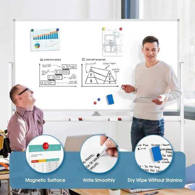 Alt view image 7 of 7 - Large Mobile Whiteboard, 72x40 Magnetic Dry Erase Board with Stand | Double Sided Height Adjustable Rolling Whiteboard for Home, School & Office, Heavy-Duty Aluminum Frame & Reinforced Packaging