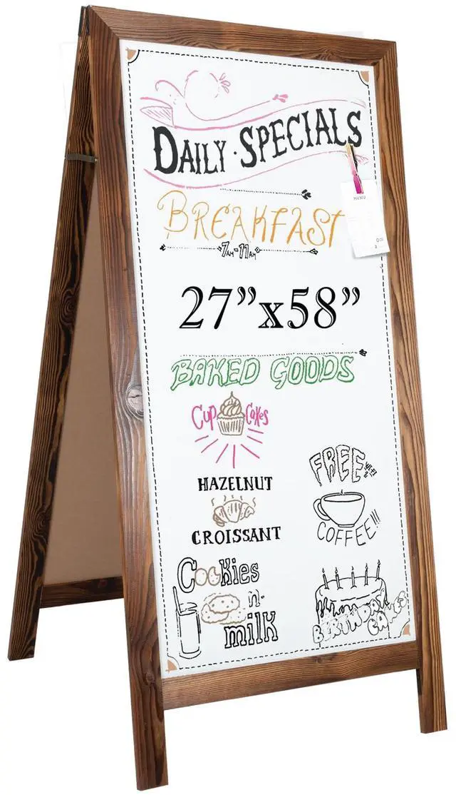 Main image of A Frame Whiteboard Easel Sign 27x58 in - Sandwich Signs Outdoor | Solid Wood A Frame Whiteboard Sign, Magnetic Double-Sided Dry Erase, Brown