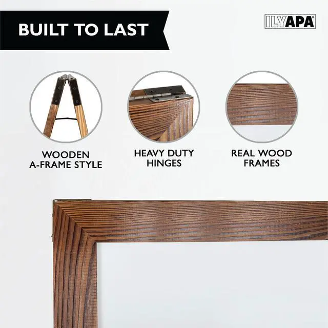 Alt view image 3 of 6 - A Frame Whiteboard Easel Sign 27x58 in - Sandwich Signs Outdoor | Solid Wood A Frame Whiteboard Sign, Magnetic Double-Sided Dry Erase, Brown