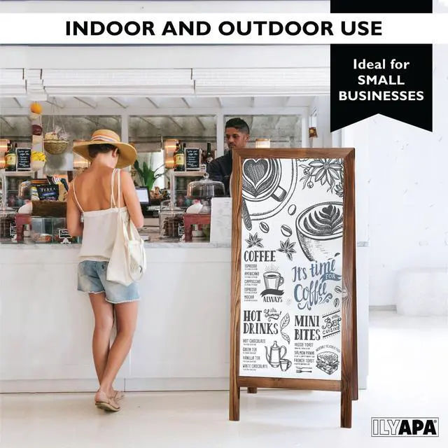 Alt view image 5 of 6 - A Frame Whiteboard Easel Sign 27x58 in - Sandwich Signs Outdoor | Solid Wood A Frame Whiteboard Sign, Magnetic Double-Sided Dry Erase, Brown