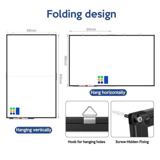 Alt view image 4 of 6 - 60x36 Large Wall Whiteboard, Magnetic Dry Erase Board for Home Office | Black Aluminum Frame, Large Magnetic Surface, Smooth Writing and Easy Erasing for Home, Office, School, Meetings and Planning