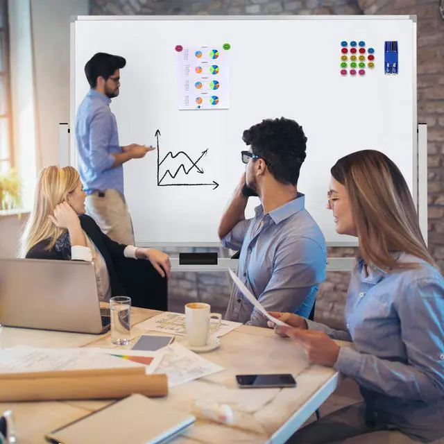 Alt view image 4 of 7 - 60"x40" Mobile Whiteboard Double-Sided Magnetic Large Dry Erase White Board with Rolling Stand for Offices, Home & School