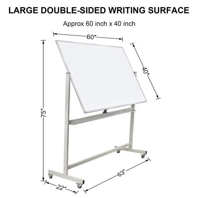 Alt view image 5 of 7 - 60"x40" Mobile Whiteboard Double-Sided Magnetic Large Dry Erase White Board with Rolling Stand for Offices, Home & School