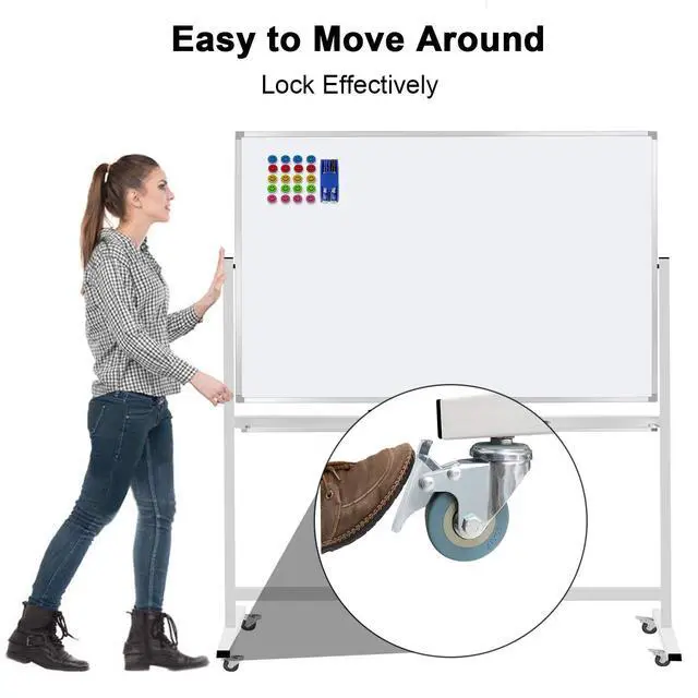Alt view image 3 of 7 - 60"x40" Mobile Whiteboard Double-Sided Magnetic Large Dry Erase White Board with Rolling Stand for Offices, Home & School