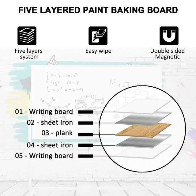 Alt view image 5 of 7 - Mobile Whiteboard 72"x40" Magnetic Dry Erase White Boards on Wheels Double-Sided Large Whiteboard with Rolling Stand for Classrooms, Offices and Home