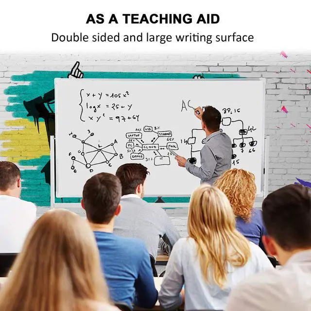 Alt view image 6 of 7 - Mobile Whiteboard 72"x40" Magnetic Dry Erase White Boards on Wheels Double-Sided Large Whiteboard with Rolling Stand for Classrooms, Offices and Home