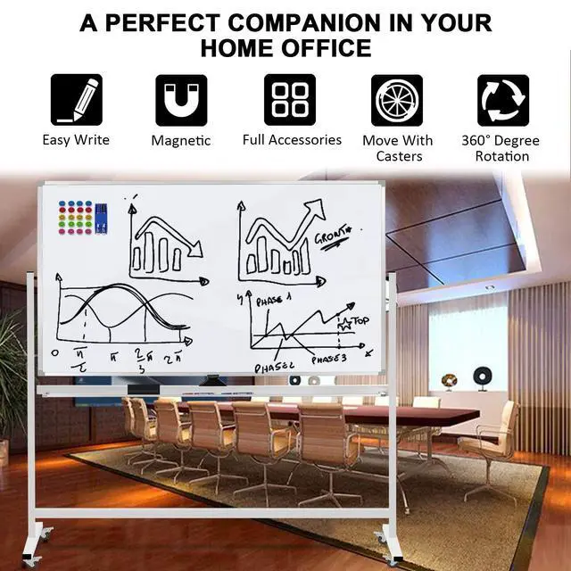 Alt view image 7 of 7 - Mobile Whiteboard 72"x40" Magnetic Dry Erase White Boards on Wheels Double-Sided Large Whiteboard with Rolling Stand for Classrooms, Offices and Home
