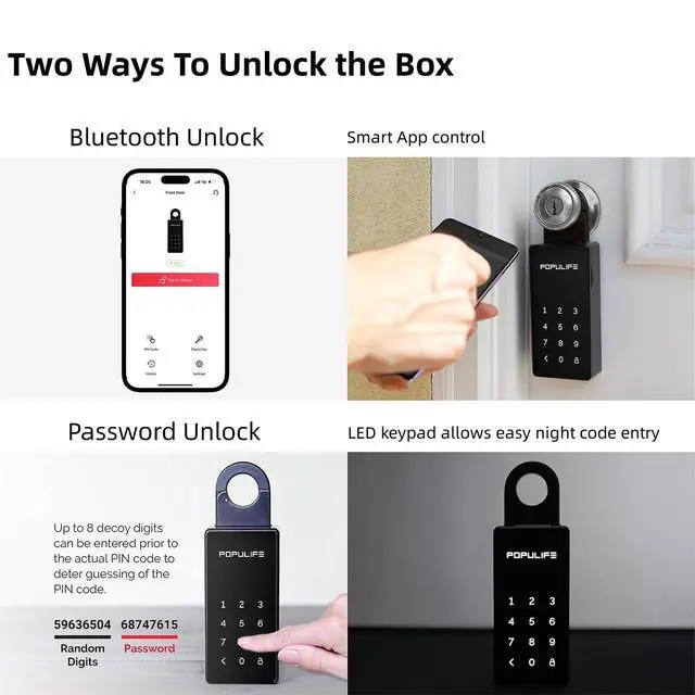 Alt view image 4 of 7 - WiFi Lock Box for Outside with Gateway, Remotely Control Smart Key Lock Box, Wireless Lock Box for House Key, Door Handle & Wall Mount Sturdy Alloy Lockbox IP66 Waterproof