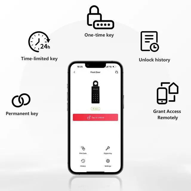 Alt view image 6 of 7 - WiFi Lock Box for Outside with Gateway, Remotely Control Smart Key Lock Box, Wireless Lock Box for House Key, Door Handle & Wall Mount Sturdy Alloy Lockbox IP66 Waterproof