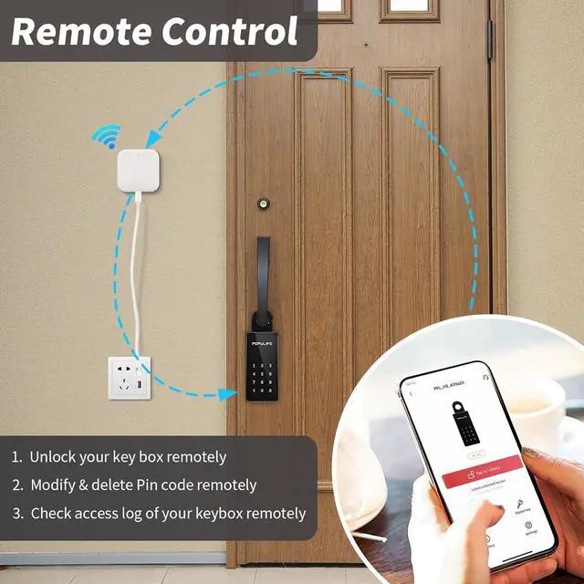 Alt view image 3 of 7 - WiFi Lock Box for Outside with Gateway, Remotely Control Smart Key Lock Box, Wireless Lock Box for House Key, Door Handle & Wall Mount Sturdy Alloy Lockbox IP66 Waterproof