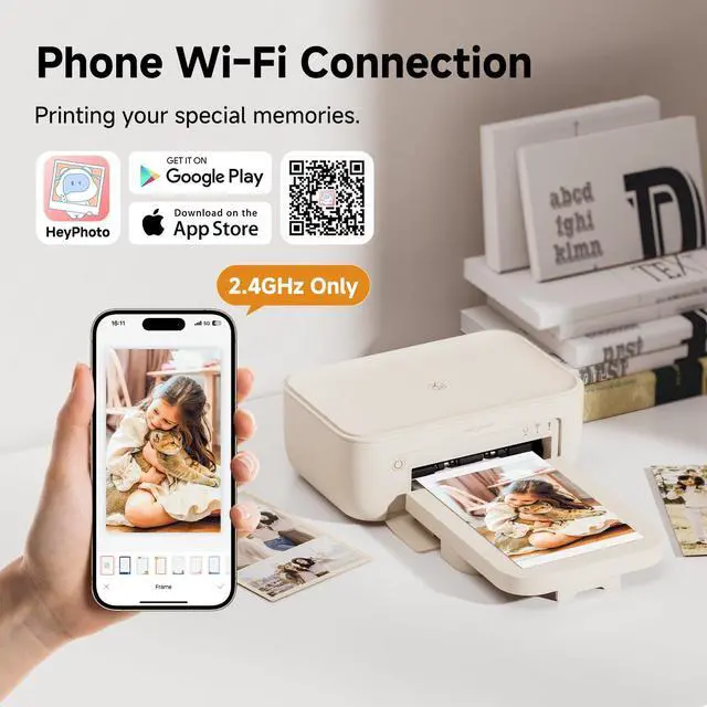 Alt view image 2 of 7 - 4x6 Photo Printer & 108 Sheets Photo Paper & 2 Ribbons, Full Color Instant Picture Printer for Phone/Laptop/Home Use, Wi-Fi Connection, Thermal-Sublimation, 15s AR Video Printing, Beige