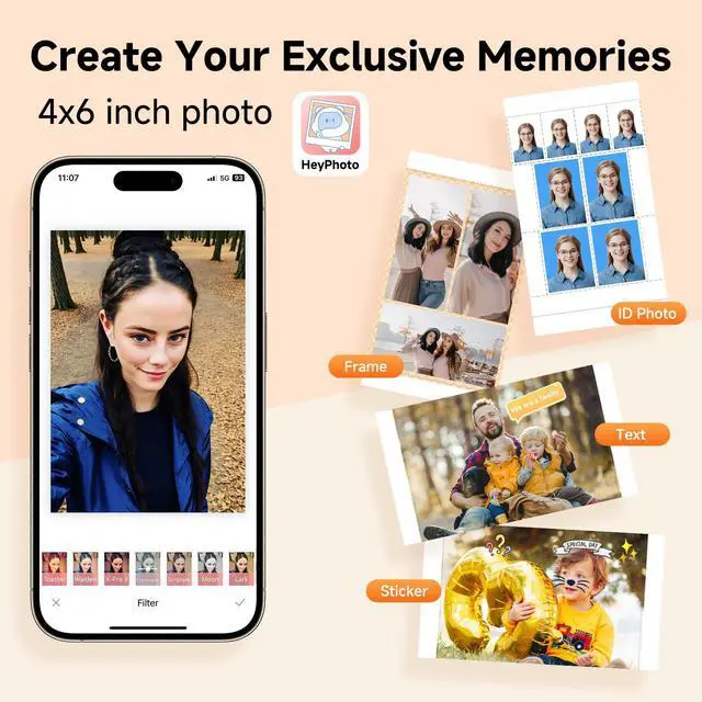 Alt view image 3 of 7 - 4x6 Photo Printer & 108 Sheets Photo Paper & 2 Ribbons, Full Color Instant Picture Printer for Phone/Laptop/Home Use, Wi-Fi Connection, Thermal-Sublimation, 15s AR Video Printing, Beige
