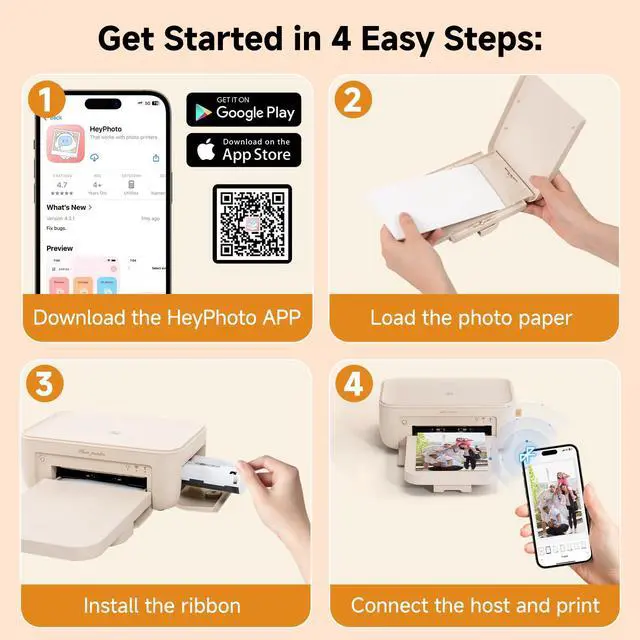 Alt view image 7 of 7 - 4x6 Photo Printer & 108 Sheets Photo Paper & 2 Ribbons, Full Color Instant Picture Printer for Phone/Laptop/Home Use, Wi-Fi Connection, Thermal-Sublimation, 15s AR Video Printing, Beige