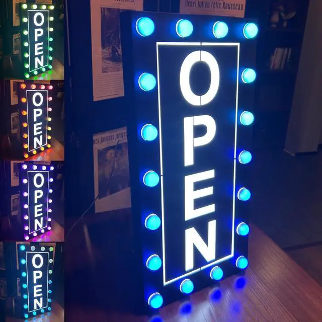 Main image of Outdoor Waterproof LED Open Sign for Business, Ultra Bright Lighted Open Sign for Storefront Window, RGB Color Changing with Remote, Commercial Open Sign with Waterproof Adapter & Switch
