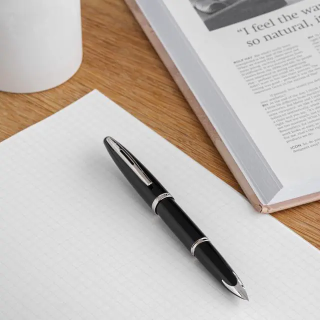 Alt view image 2 of 6 - Duofold Centennial Fountain Pen, Classic Black with Gold Trim, Medium Solid Gold Nib, Black Ink and Convertor, Premium Gift Box