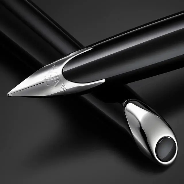 Alt view image 4 of 6 - Duofold Centennial Fountain Pen, Classic Black with Gold Trim, Medium Solid Gold Nib, Black Ink and Convertor, Premium Gift Box