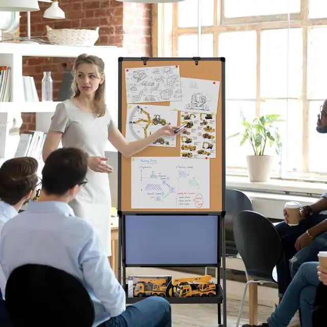 Alt view image 6 of 7 - Rolling Whiteboard 36 x 24 in, Dry Erase Board on Wheel, Cork Board | Cork Pin Board, Storage Tray, Double Sided, Height Adjustable, 3'x2', Magnetic Whiteboard on Wheels, Home, Office, School