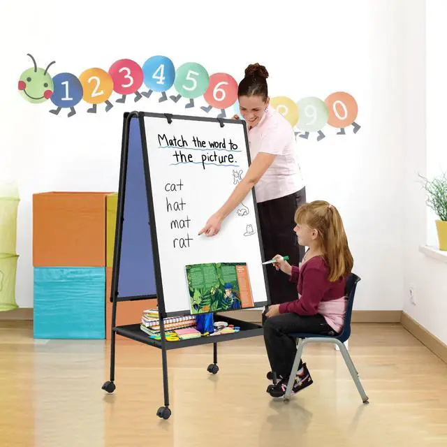 Alt view image 7 of 7 - Rolling Whiteboard 36 x 24 in, Dry Erase Board on Wheel, Cork Board | Cork Pin Board, Storage Tray, Double Sided, Height Adjustable, 3'x2', Magnetic Whiteboard on Wheels, Home, Office, School