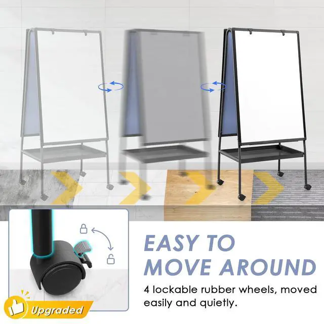 Alt view image 5 of 7 - Rolling Whiteboard 36 x 24 in, Mobile Whiteboard with Grey Felt | Felt Board, Storage Tray, Double Sided, Magnetic, Adjustable Height, 3'x2', Dry Erase Board, Home, School, Office, Pinboard