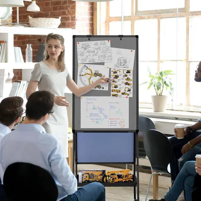 Alt view image 6 of 7 - Rolling Whiteboard 36 x 24 in, Mobile Whiteboard with Grey Felt | Felt Board, Storage Tray, Double Sided, Magnetic, Adjustable Height, 3'x2', Dry Erase Board, Home, School, Office, Pinboard