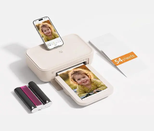 Main image of CP4100 4x6 Photo Printer, Desktop Instant Picture Printer | Full-Color Thermal Sublimation Wi-Fi Printing, 15S AR Video, Fun App, Beige+54 Sheets Photo Paper & 1 Ribbons