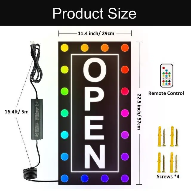 Alt view image 5 of 6 - Outdoor Waterproof LED Open Sign for Business, Ultra Bright Lighted Open Sign for Storefront Window, RGB Color Changing with Remote, Commercial Open Sign with Waterproof Adapter & Switch