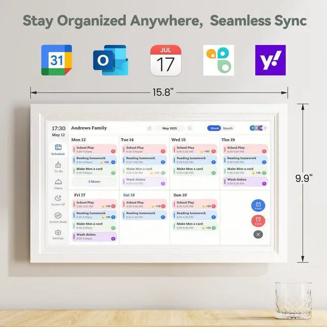 Alt view image 2 of 7 - Digital Calendar, 15.6-Inch Smart WiFi Electronic Calendar Sync | Chore Chart, Meal Planner, IPS Touch Screen HD Display for Family Schedules,Wall/Desk Mount,Gift for Mom Women