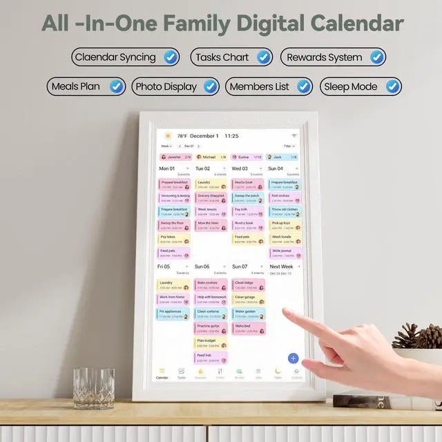 Alt view image 4 of 7 - Digital Calendar, 15.6-Inch Smart WiFi Electronic Calendar Sync | Chore Chart, Meal Planner, IPS Touch Screen HD Display for Family Schedules,Wall/Desk Mount,Gift for Mom Women