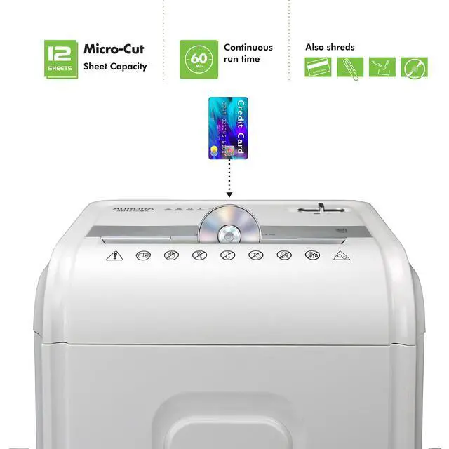 Alt view image 7 of 7 - Professional Grade 12-Sheet Micro-Cut Paper and CD/Credit Card Shredder/ 60 Minutes Continuous Run Time, White/Gray