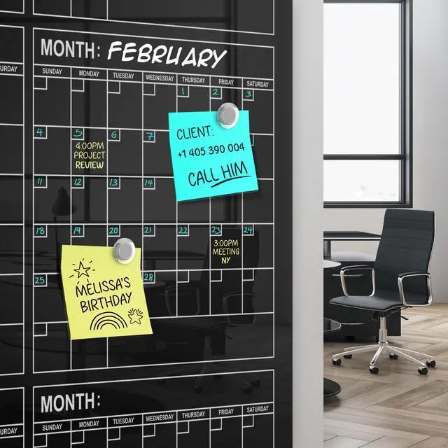 Alt view image 2 of 7 - Black Magnetic 34x46 Glass Whiteboard Yearly Calendar Planner White Board Dry Erase Calendar for Wall Monthly Glass Whiteboard Home Office Large Wall Planner