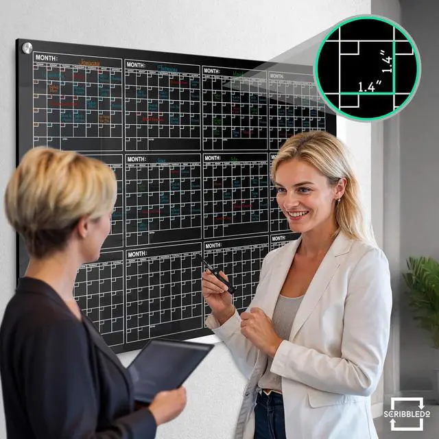 Alt view image 3 of 7 - Black Magnetic 34x46 Glass Whiteboard Yearly Calendar Planner White Board Dry Erase Calendar for Wall Monthly Glass Whiteboard Home Office Large Wall Planner