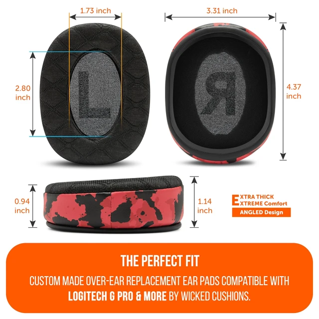 Alt view image 5 of 7 - Freeze G Pro X - Angled Cooling Gel Earpads for Logitech Gpro X Made by Wicked Cushions Extreme Comfort, Angeled Design, New Freeze V2 Cooling Fabric, Extra Thick Red Camo