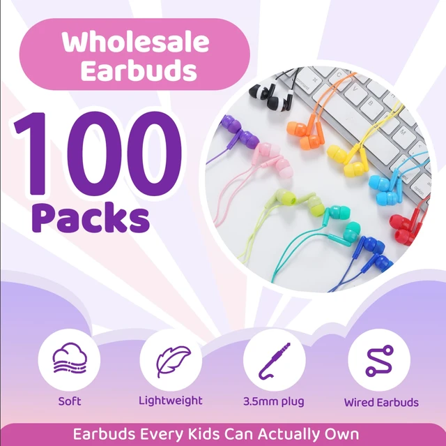 Alt view image 2 of 7 - Bulk Wired Earbuds 100 Pack for Multicolor for School Classroom Students Wholesales Stereo in Ear Headphones for Children Toddler Teen Skids Boys Girls