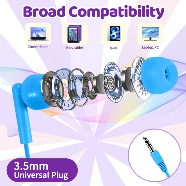 Alt view image 4 of 7 - Bulk Wired Earbuds 100 Pack for Multicolor for School Classroom Students Wholesales Stereo in Ear Headphones for Children Toddler Teen Skids Boys Girls