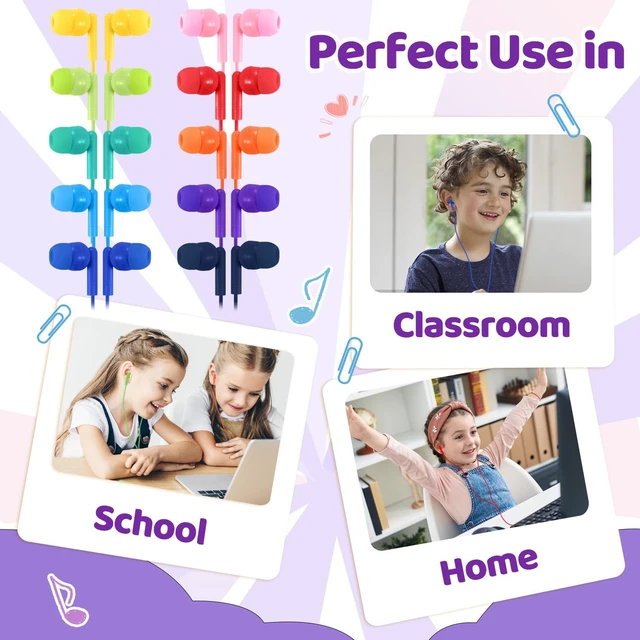 Alt view image 7 of 7 - Bulk Wired Earbuds 100 Pack for Multicolor for School Classroom Students Wholesales Stereo in Ear Headphones for Children Toddler Teen Skids Boys Girls