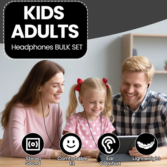Alt view image 6 of 7 - Bulk Wired Earbuds 100 Pack for Black for School Classroom Students Wholesales Stereo in Ear Headphones for Children Toddler Teen Skids Boys Girls