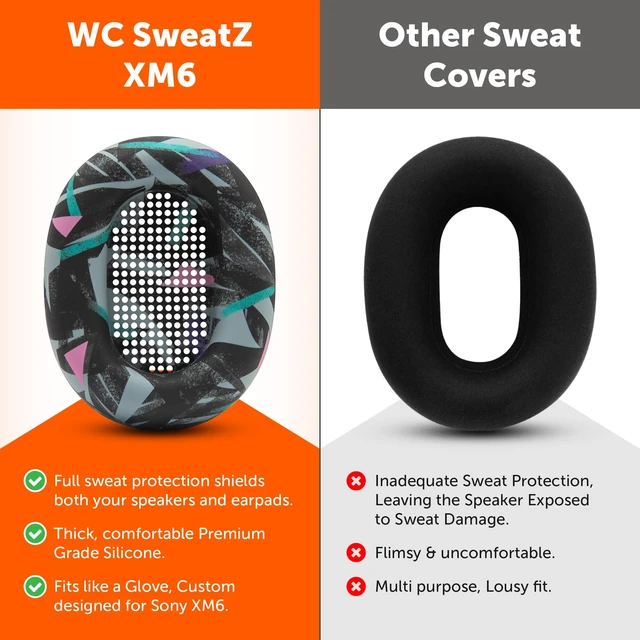 Alt view image 3 of 7 - SweatZ XM6 - Patented Silicone Sweat Covers for Sony WH-1000XM6 Made by Wicked Cushions Does Not Fit PadZ XM6 XL. Sweatproof & Easily Washable 90's Black