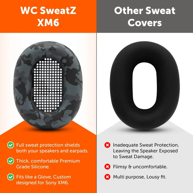 Alt view image 3 of 7 - SweatZ XM6 - Patented Silicone Sweat Covers for Sony WH-1000XM6 Made by Wicked Cushions Does Not Fit PadZ XM6 XL. Sweatproof & Easily Washable Black Camo